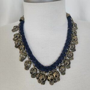 ZARA‎ Skull Necklace Brass Tone Hardware Navy Blue